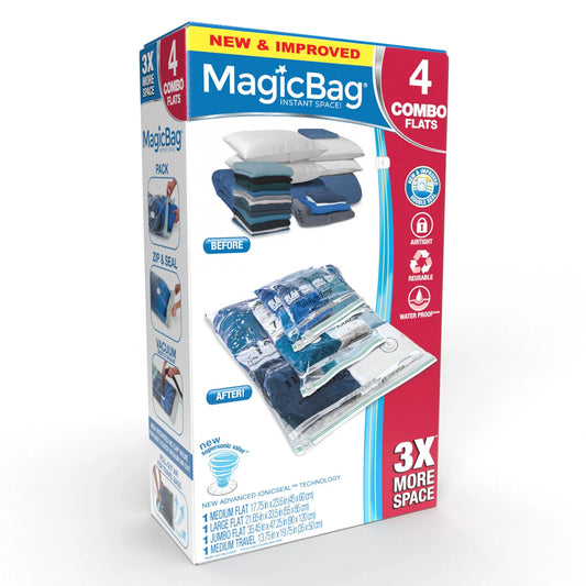 MagicBag® Original Flat Instant Space Saver Storage - Double Zipper - 4-Pack Combo
