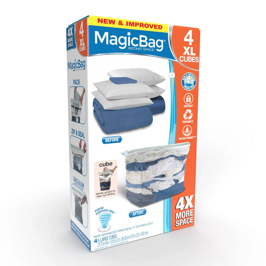 Magicbag® Cube Instant Space Saver Storage - Extra Large - Double Zipper - 4 Pack
