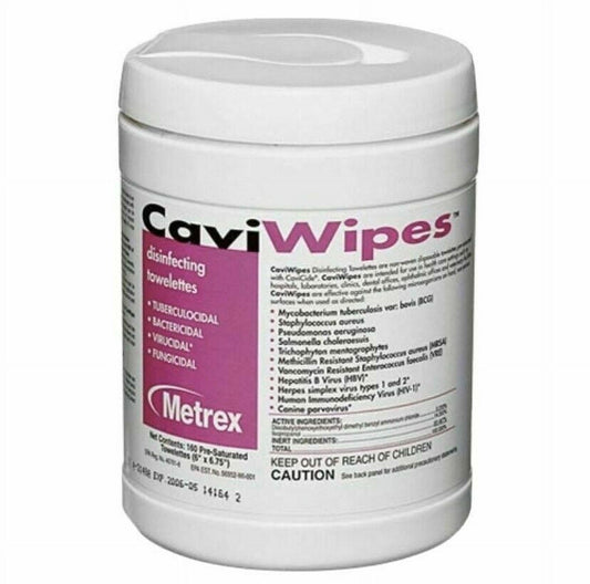 Metrex 13-1100 CaviWipes Germicidal Hospital Towelettes Large 6" x 6.75" 160 Can