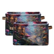 Mushrooms Magic Storage Basket Large Bin Laundry Boxes Toys Foldable Home Organizer Bag 14.2x10.2x8.3 Inches 2 PCs
