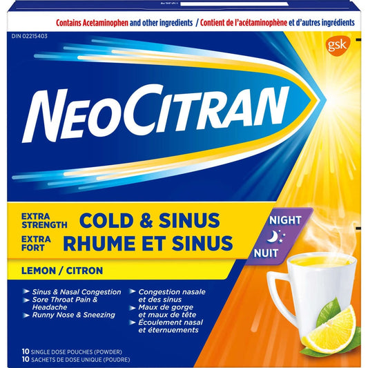 NeoCitran Cold & Sinus Extra Strength Night - Lemon - 10s