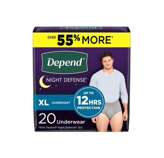 Night Defense Adult Incontinence Underwear for Men, Disposable, Overnight, Extra-Large, Grey