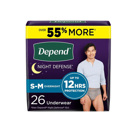 Night Defense Adult Incontinence Underwear for Men, Disposable, Overnight, Small/Medium, Grey