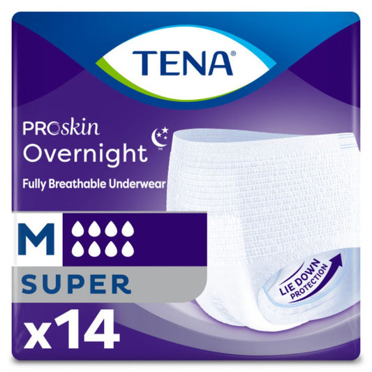 TENA® Overnight Super Protective Underwear, M (fits waist sizes 86-112cm) (Pkg 14 pcs)