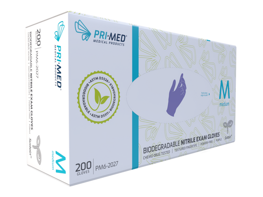 PRIMED® Sustain™ Biodegradable Nitrile Exam Gloves (200 per box), Medium