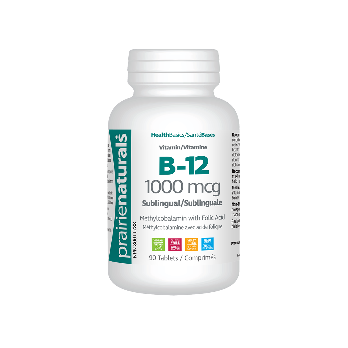 Prairie Naturals: Sublingual Vitamin B12 With Folic Acid – 1000mcg