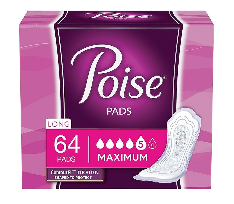 Poise Incontinence Pads - Maximum Absorbency - Long - 64 Count