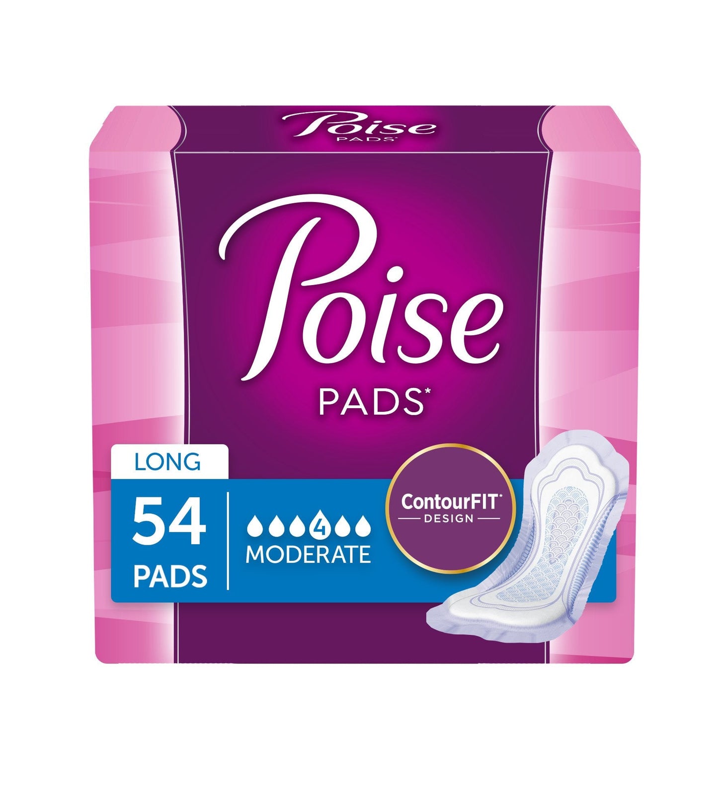 Poise Incontinence Pads - Moderate Absorbency - Long - 54 Count