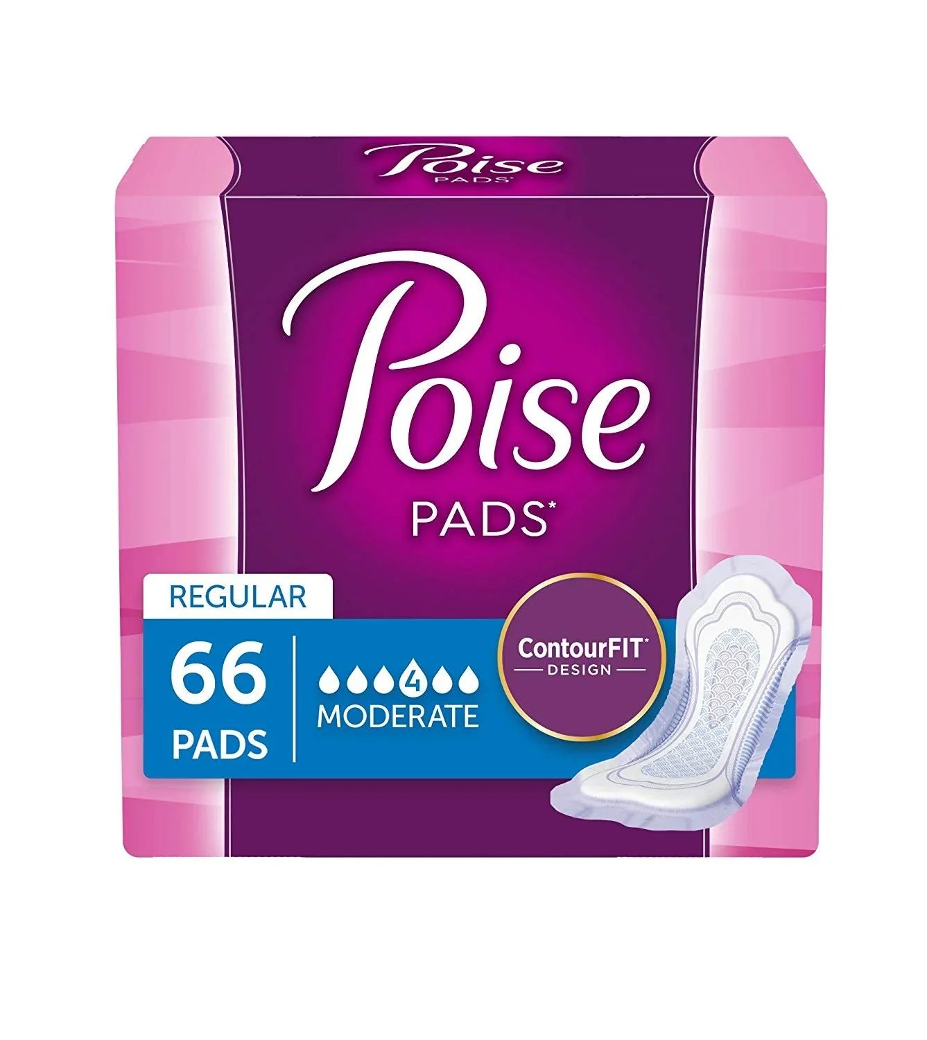 Poise Incontinence Pads - Moderate Absorbency - Regular - 66 Count