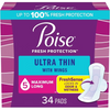 Poise Ultra Thin Long Length Incontinence & Postpartum Pads With Wings - Maxium Absorbency - 34 Count