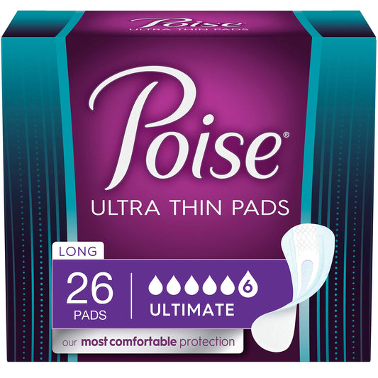 Poise Ultra Thin Long Pads for Incontinence & Postpartum 26ct