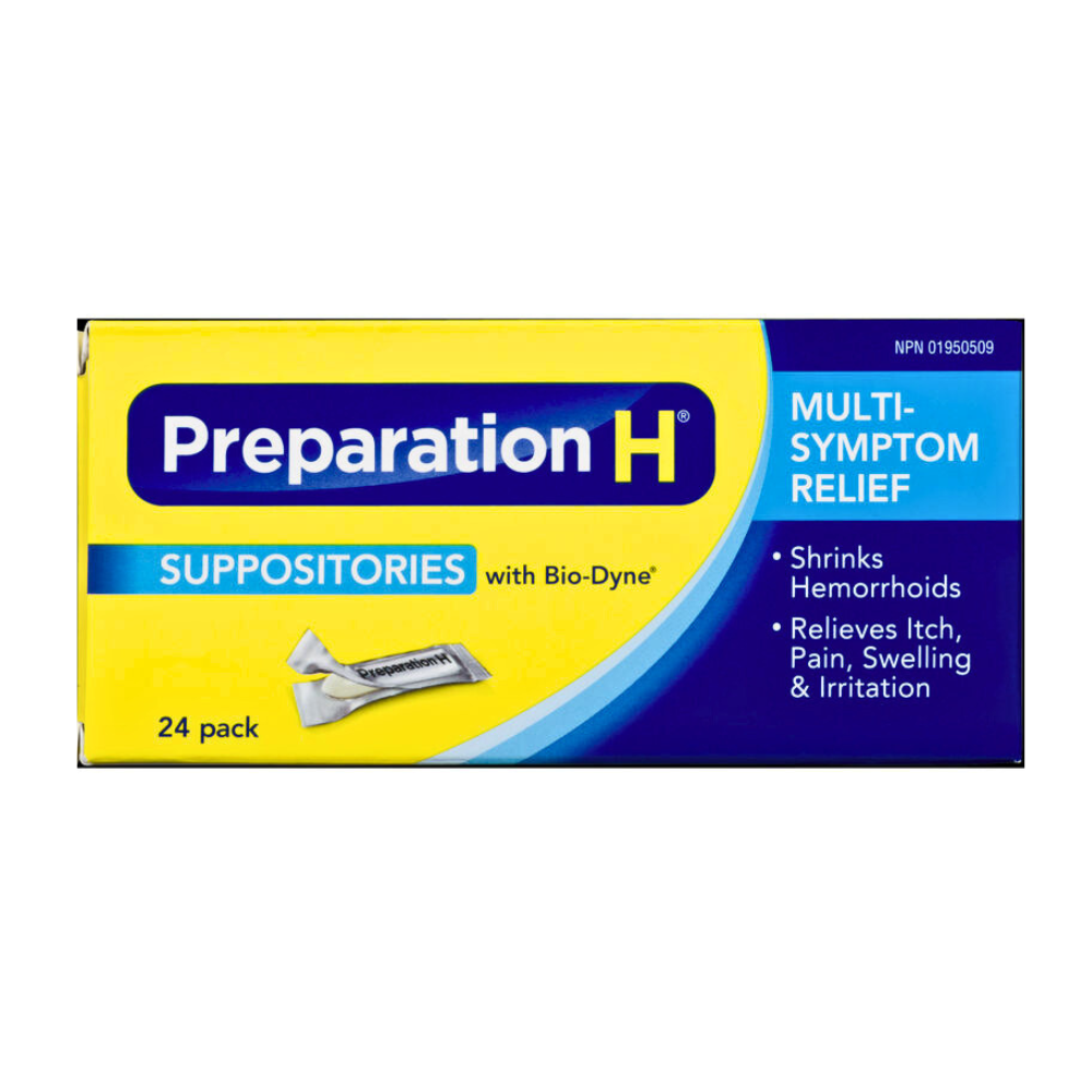 Preparation H® Multi-Symptom Hemorrhoid Treatment Suppositories with Bio-Dyne, 24-Count