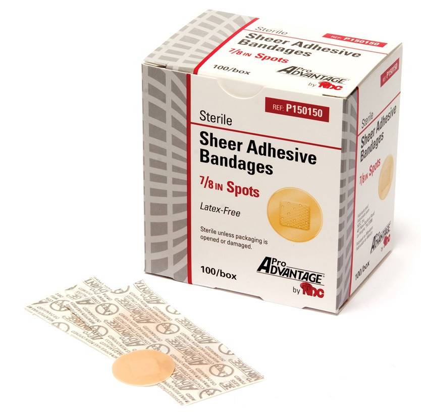 Pro Advantage® Sheer Adhesive Bandages, 7/8" Spots (Box 100 pcs)