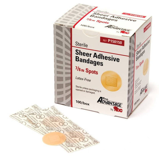 Pro Advantage® Sheer Adhesive Bandages, 7/8" Spots (Box 100 pcs)