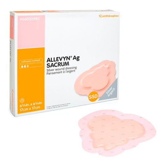 BX/10 ALLEVYN AG ADHESIVE SACRUM DRESSING, SIZE 22CM X 22CM