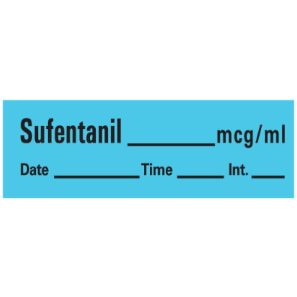 Sufentanil Label, Blue, 1-1/2" x 1/2"