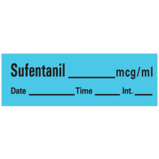 Sufentanil Label, Blue, 1-1/2" x 1/2"