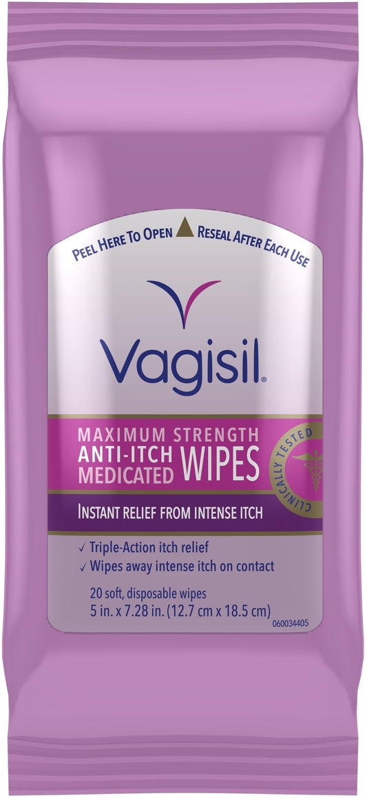Vagisil Anti-Itch Medicated Wipes 20 Each (Pack of 6)