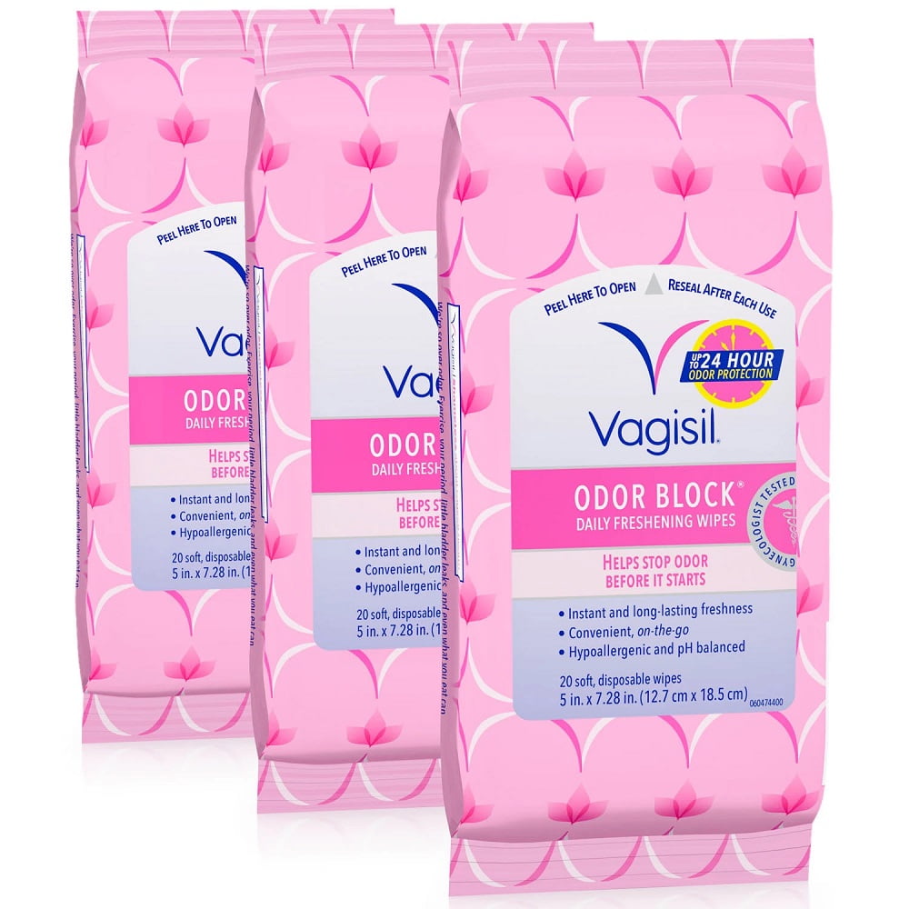 Vagisil Odor Block Daily Freshening Wipes Resealable Pouch 20 ct. 3 Pack