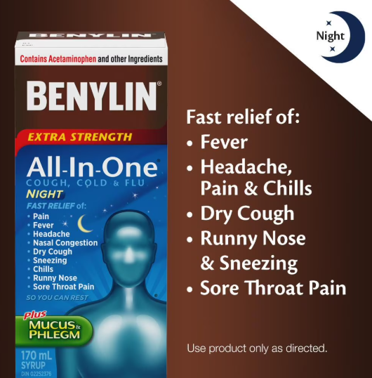 Benylin Extra Strength All-In-One Cold & Flu Night Syrup - 270ml