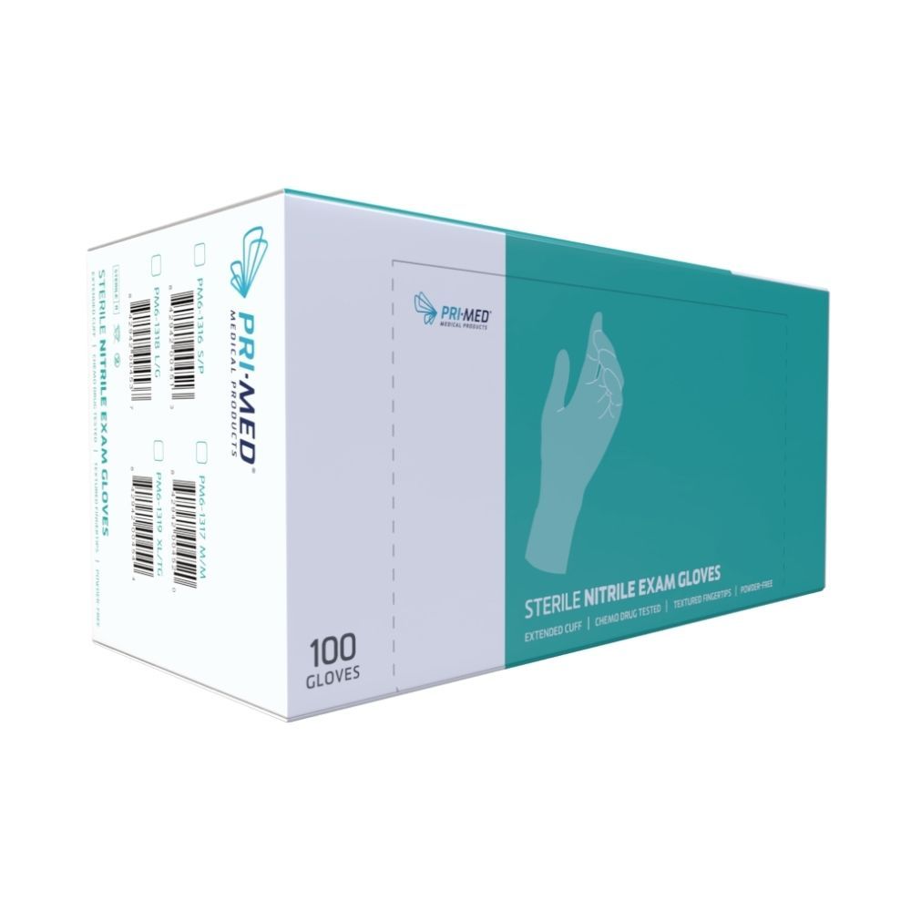 PRIMED® Extended Cuff Sterile Nitrile Gloves, Large (Box 50 pcs)