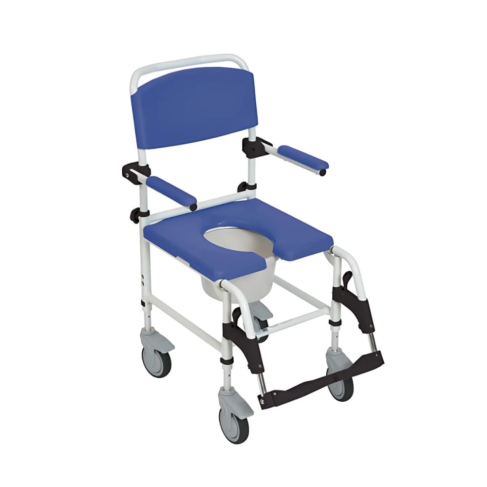 Aluminum Rehab Shower Commode Chair with Four Rear-locking Casters