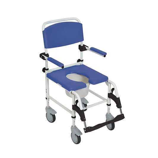 Aluminum Rehab Shower Commode Chair with Four Rear-locking Casters