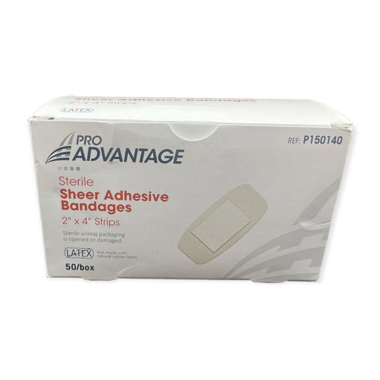 Pro Advantage® Sheer Adhesive Bandages, 2" x 4" Strips (Box 50 pcs)