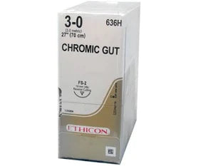Suture, Chromic Gut, Reverse Cut, Size 3-0, 27", Taper Point Needle, 1/2in. Circle - 36/Box