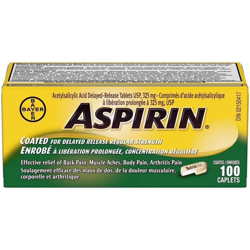 ASPIRIN Regular Strength 325mg, Fast & Effective Relief of Headaches, Joint & Body Pain, Fever, Pain from Cold & Flu, 100 Tablets