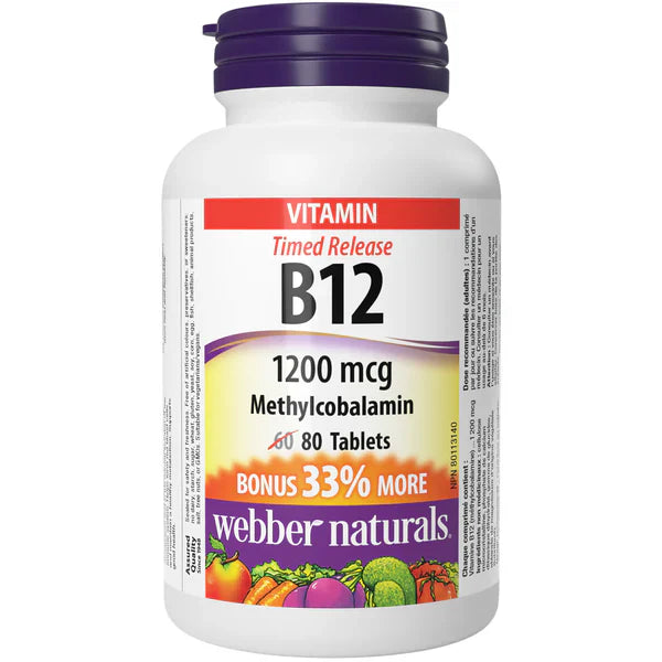 Webber Naturals Timed Release Vitamin B12 Tablets - 1200mcg - 80's