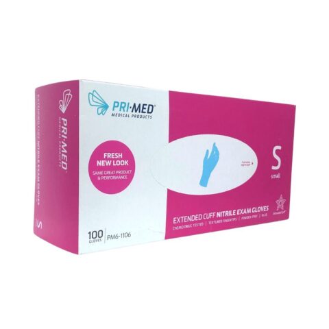 PRIMED® Extended Cuff Nitrile Gloves, Small (Box 100 pcs)