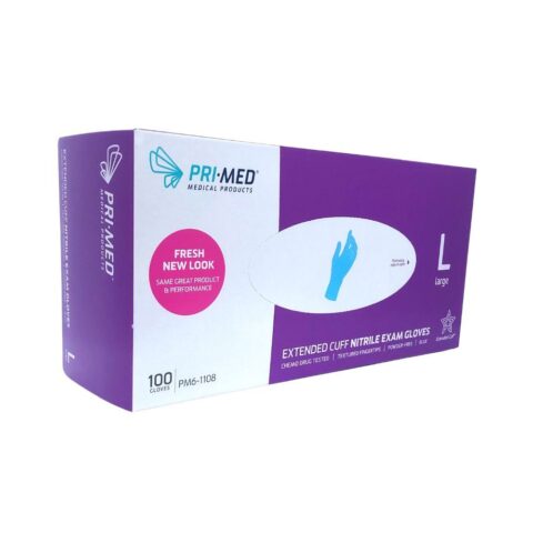 PRIMED® Extended Cuff Nitrile Gloves, Large (Box 100 pcs)