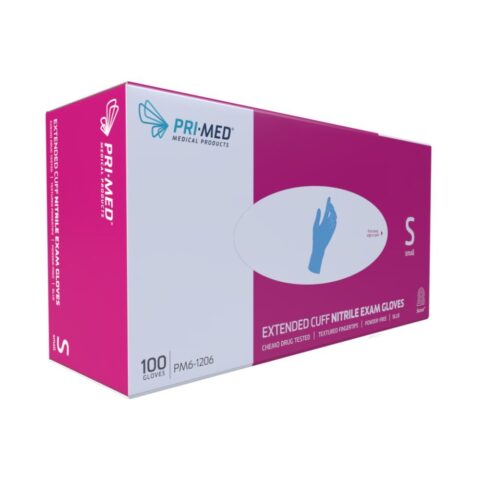 PRIMED® Secure™ Extended Cuff Nitrile Exam Gloves, Blue, Small (Case 1000 pcs)