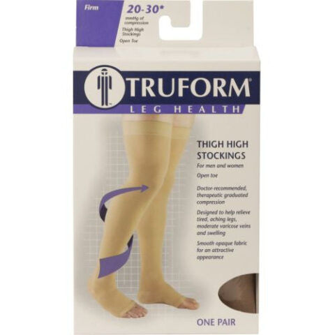 Pr/1 Truform Classic Medical Thigh High Open Toe Compression Socks, 20-30 Mmhg, Stay-Up Top, Beige, X-Large