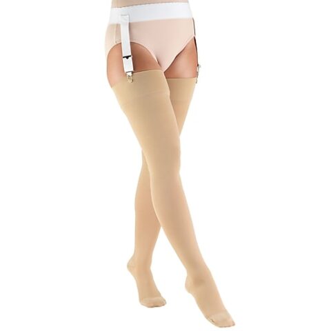 Pr/1 Truform 30-40 Mmhg Thigh High Compression Stockings, Closed-Toe, Beige, Medium