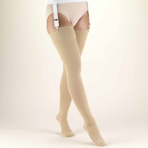 Pr/1 Truform Classic Medical Thigh High Soft Top  Compression Socks, Closed-Toe, 20-30 Mmhg, Stay-Up Top, Beige, Large