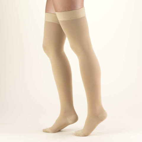 Pr/1 Truform Classic Medical Thigh High Compression Socks, Closed-Toe, 20-30 Mmhg, Stay-Up Top, Beige, Large