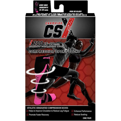 Pr/1 Champion Csx Sport Socks Medium (82.5-11In) 15-20Mm Pink/Black