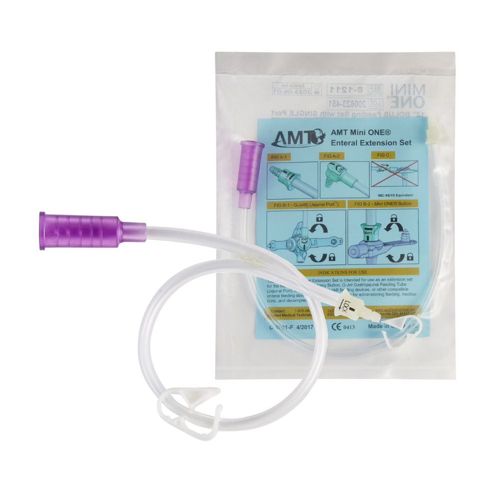Amt Mini One Bolus Feeding Set 12" L, Straight Connector With Bolus Purple Adapter, Clear Tubing - Ea/1