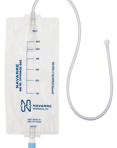 Navarre Drainage Bag, 600ml, Elastic Belt, 24" Tube With Luer Lock - Ea/1