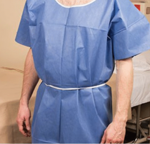 Patient Gown (X-Ray) 23 in. long, blue with tie belt - 200/Case
