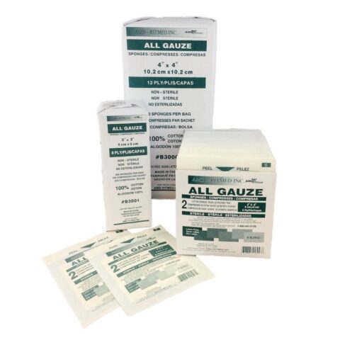 Ritmed® 100% Cotton Gauze Sponges, Sterile, 12-ply, 3" x 3" (Box 100 pcs)