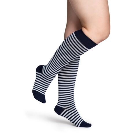Sigvaris Microfiber Shades Women's Stockings, 15-20mmHg, Size B, Dark Navy Mini Stripe
