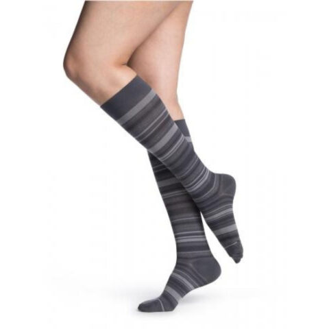 Sigvaris Microfiber Shades Women's Stockings, 15-20mmHg, Size C, Graphite Mini-Stripe (Per Pair)