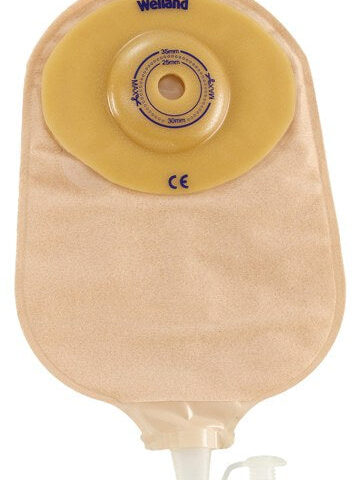 Premier One-Piece Urostomy Pouch, Pre-Cut Stoma Opening up to 1" (25mm), Beige 9" (23cm) - Box of 5