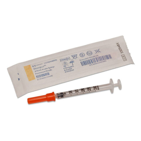 (CS/3)BX/100 MONOJECT INSULIN SYRINGE WITH PERMANENT NEEDLE 29G X 1/2' , 3/10ML