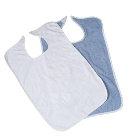 Pk/12  Terry Cloth Bibs, Blue, Velcro Closure