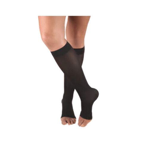 Pr/1 Truform Ladies Opaque 20-30Mmhg Knee-High Open-Toe Black Medium Compression Stockings Latex-Free