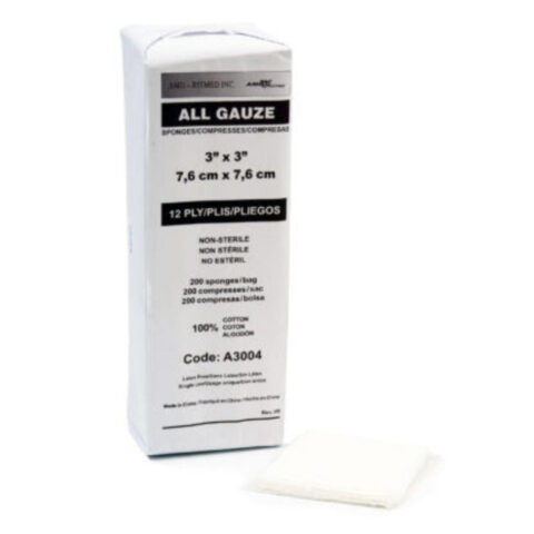Ritmed® Premium Cotton Gauze Sponges, Non-Sterile, 12-ply, 4" x 4" (Case 2000 pcs)